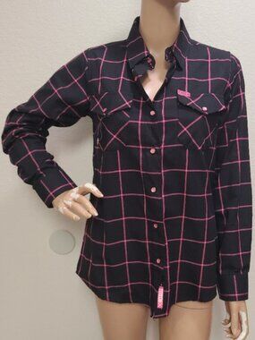 NEW NWT! DIXXON "HOPE" PINK/BLACK PLAID FLANNEL SHIRT BREAST CANCER sz S